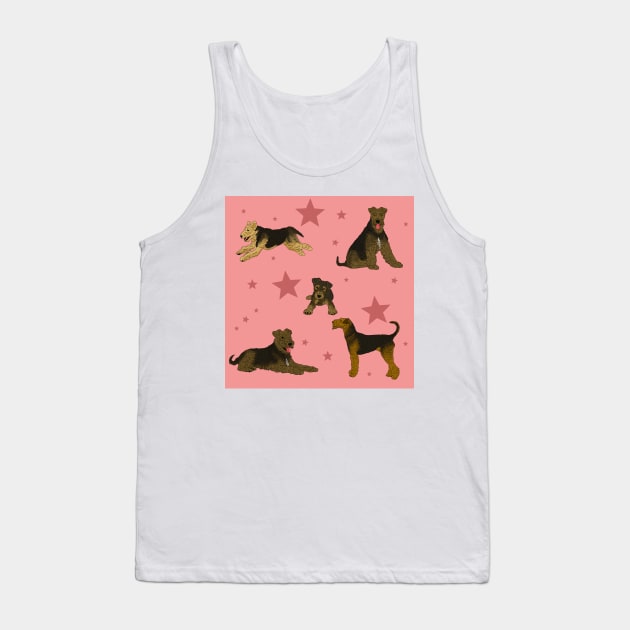 Airedale Terriers Pattern Stars Pink Tank Top by TrapperWeasel